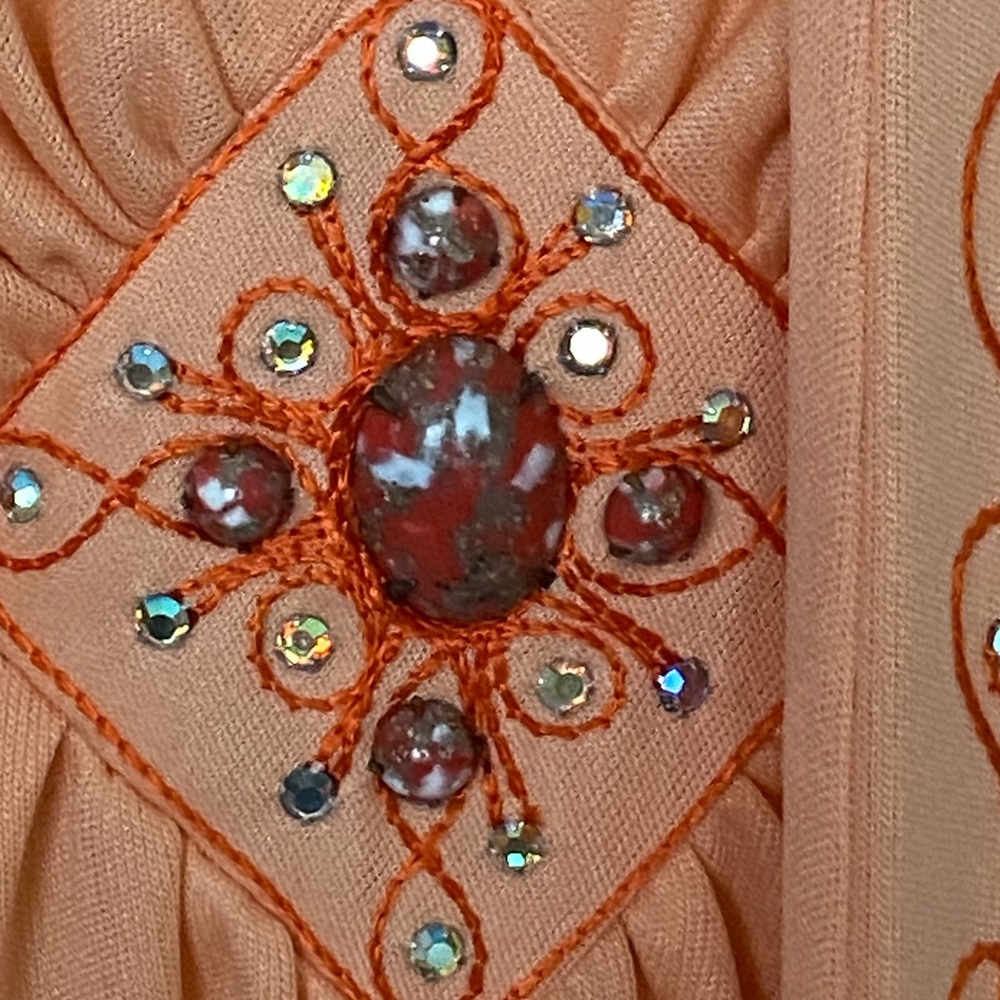 Vintage 2 pc Halter Dress Gown Jacket 70s Knit JC Penneys Coral Embellished 70s - Picture 6 of 16